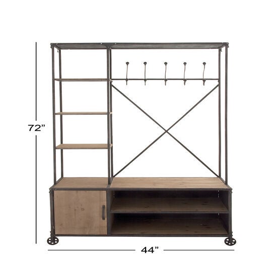 Industrial Rectangular Brown Wood and Metal Multi-Tiered Clothing Rack, 72"H x 44"L x 17"W, , alternate image number null