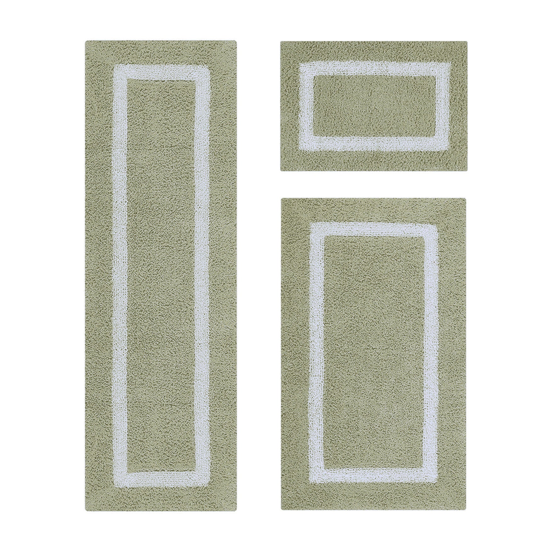 Hotel Collection 100% Cotton 3 Piece (17 inches X 24 inches | 24 inches X 40 inches | 20 inches X 60 inches) Bath Rug Set, SAGE WHITE, hi-res image number 0