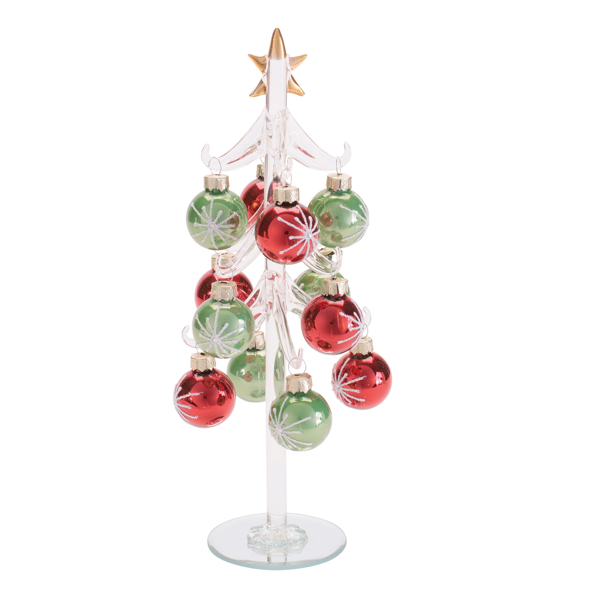 Glass Tree with Mini Ornaments 10 inchesH, RED GREEN CLEAR, hi-res image number 0