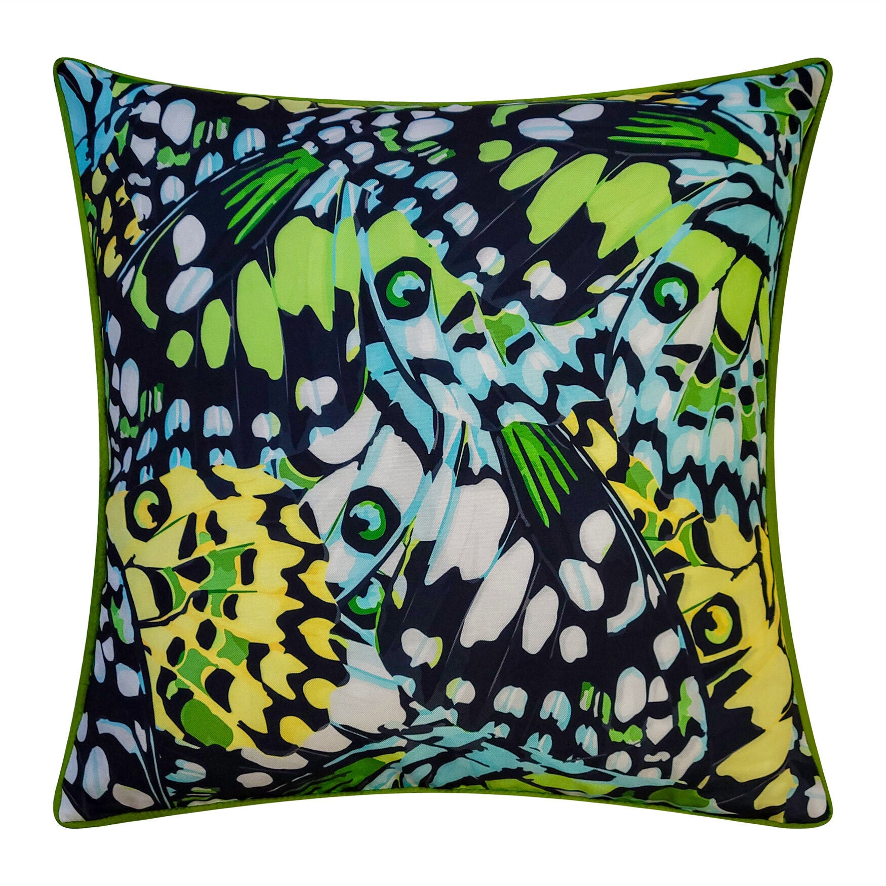 Indoor/Outdoor Abstract Allover Butterfly Wings Decorative Throw Pillow 20X20, Black Magenta Multi, BLACK CITRON MULTI, hi-res image number 0