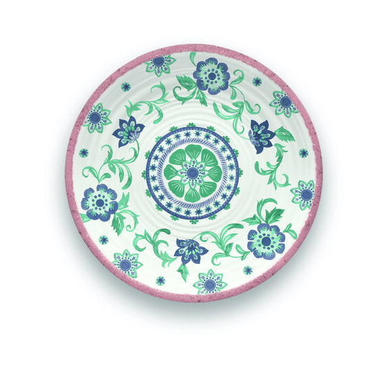 Rio Turquoise Floral Round Platter, TURQUOISE, hi-res image number null