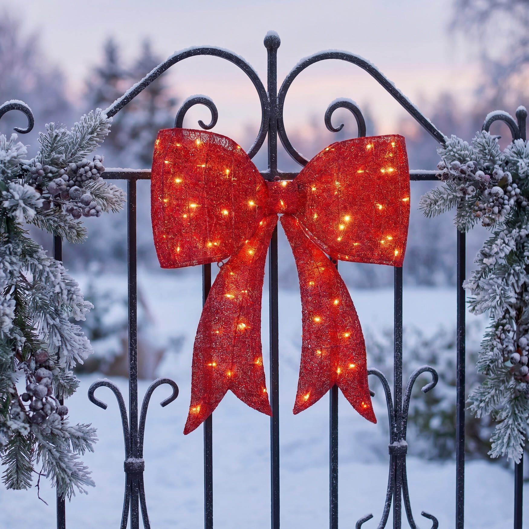 30&frac12;"H Pre-lit Glitter Red Bow, RED, hi-res image number 0