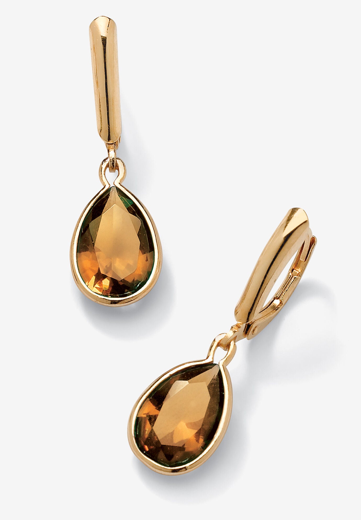 Gold over Sterling Silver Drop EarringsPear Cut Simulated Birthstones, NOVEMBER, hi-res image number 0