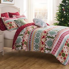 Fair Isle Festive Winter Holiday Finely Stitched Quilt Set