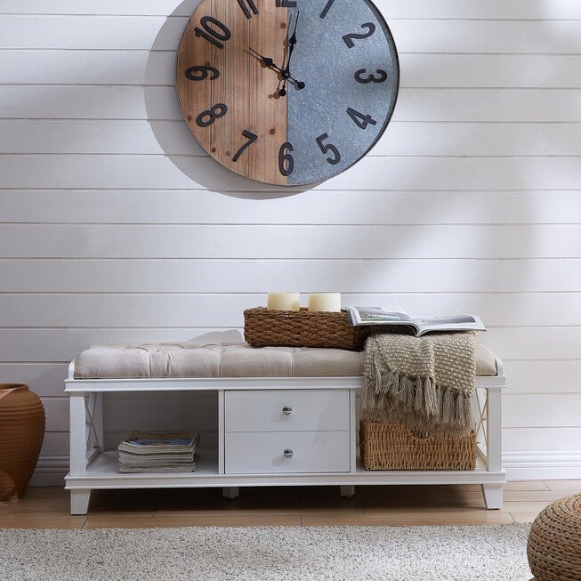 Wyndcliff White Upholstered Storage Bench, , on-hover image number 1
