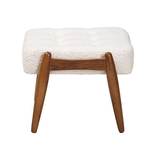 Jeanine Japandi Cream Boucle Fabric And Walnut Brown Finished Rubberwood Ottoman Footstool, , alternate image number null