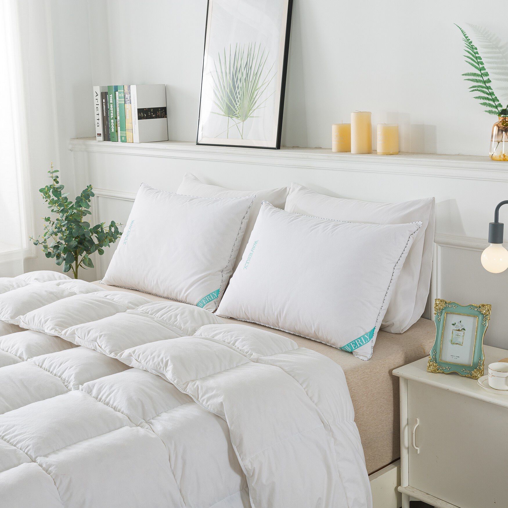 Antimicrobial 233 Thread Count Cotton White Duck Down Pillow Bed Pillow, , on-hover image number 1