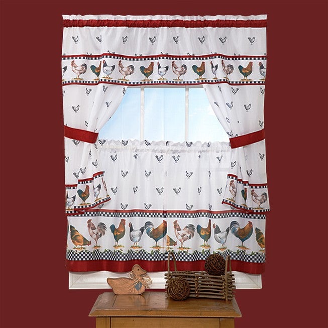 Top of the Morning Cottage Window Curtain Set, BLACK WHITE, hi-res image number 0