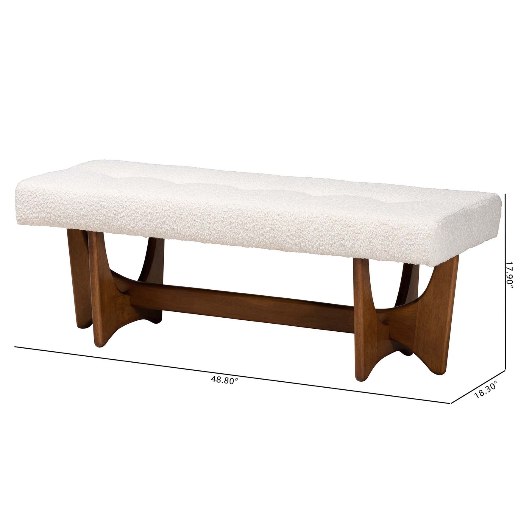 Theo Japandi Cream Boucle Fabric And Walnut Brown Finished Wood Bench, , alternate image number 6
