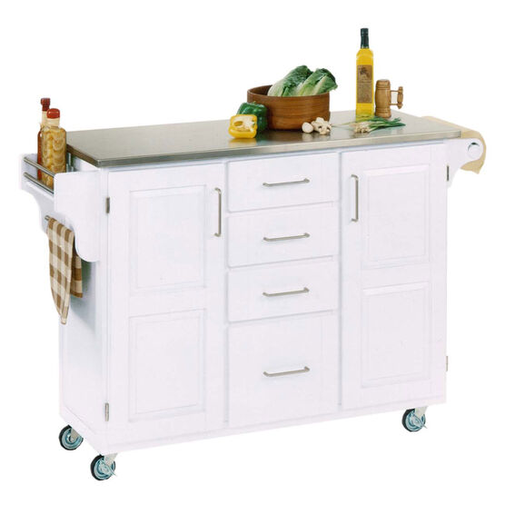 Large White Finish Create a Cart with Stainless Steel Top , STAINLESS STEEL, hi-res image number null