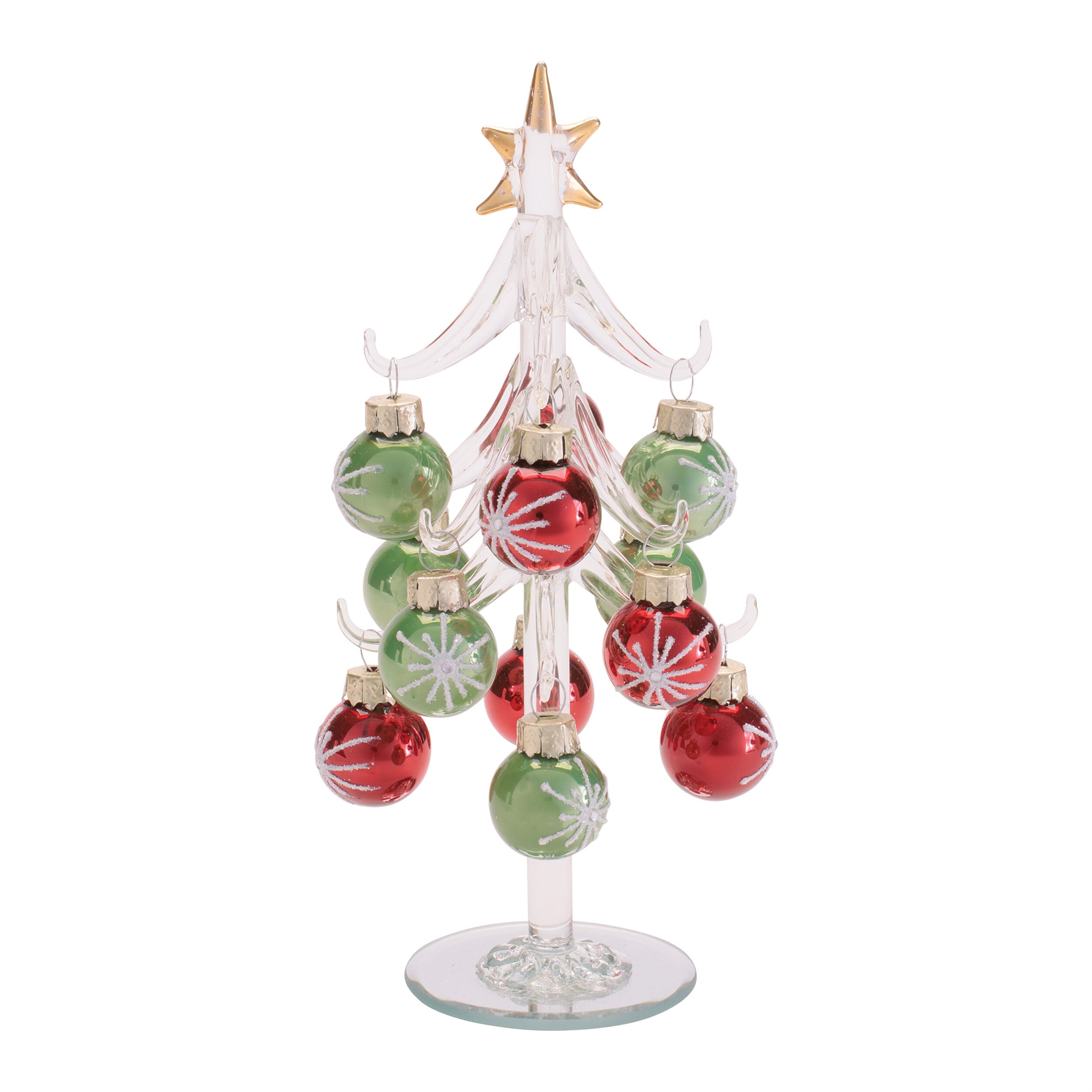 Glass Tree with Mini Ornaments 7.75 inchesH, CLEAR WHITE RED, hi-res image number 0