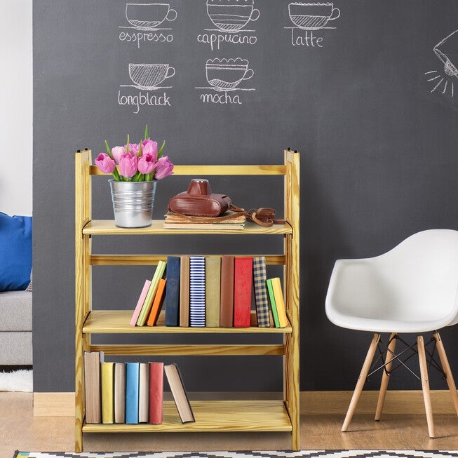3-Shelf Folding Stackable Bookcase 27.5 inches Wide-Natural, , alternate image number null