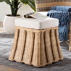 Rotem Natural Rattan Ottoman with Cushion