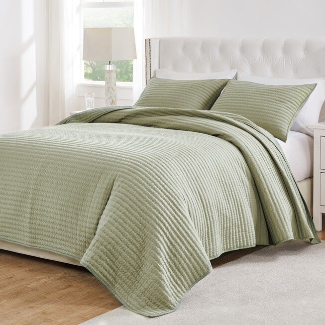 Greenland Home Fashions Vineyard Finely Stitched Quilt Set, SAGE, alternate image number 1