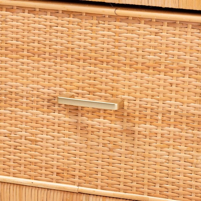 Vaere Modern Bohemian Natural Brown Rattan And Mahogany Wood Storage Cabinet, , alternate image number 3