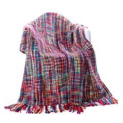 Battilo Home Tropical Style Multi-Color Rainbow Throw Blanket, 63" x 49"