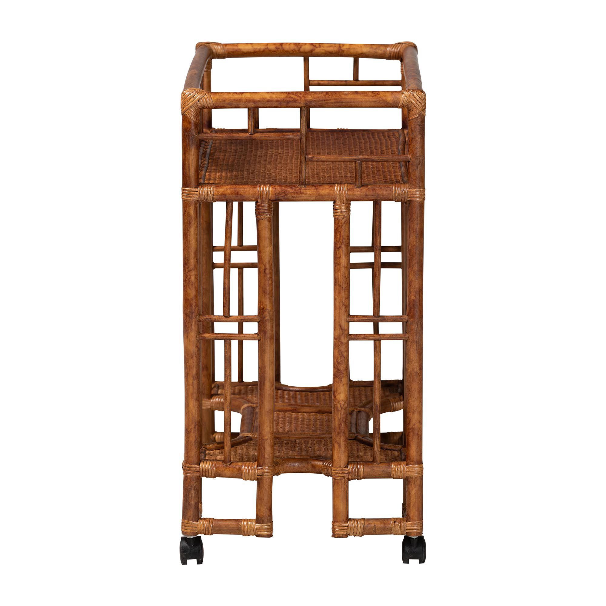 Tahlia Marbled Tortoise Rattan Kitchen Cart with Open Shelf, BROWN, alternate image number 4