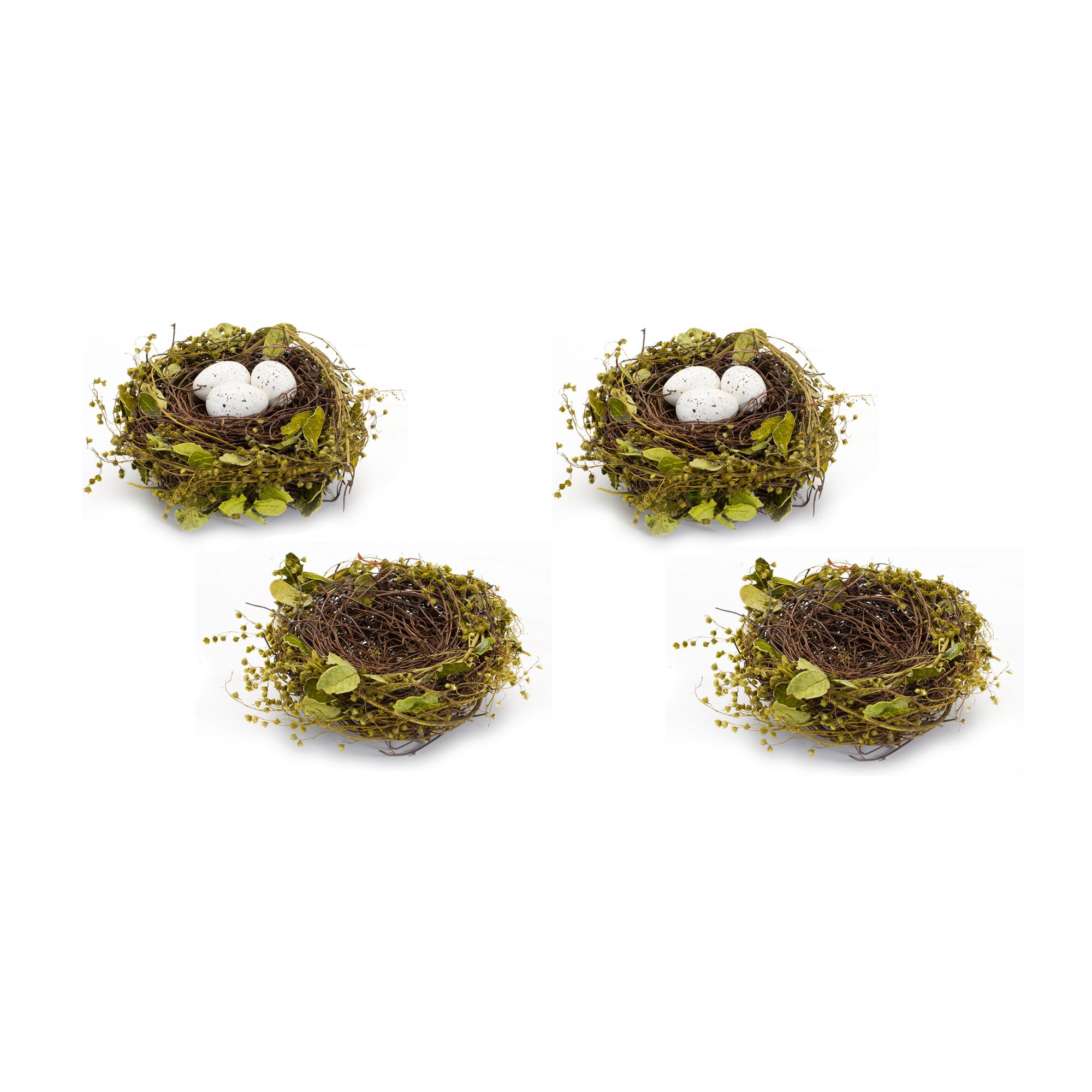 Nest and Nest with Eggs (Set of 4) 7 inchesD x 3.5 inchesH Natural/Foam, GREEN/BROWN, hi-res image number 0