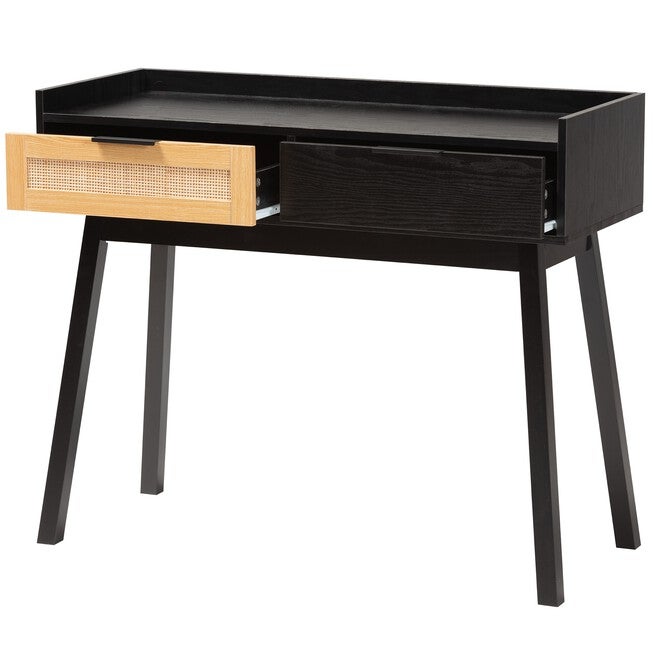 Kalani Mid-Century Modern Two-Tone Espresso Brown And Natural Brown Finished Wood 2-Drawer Console Table, , on-hover image number null