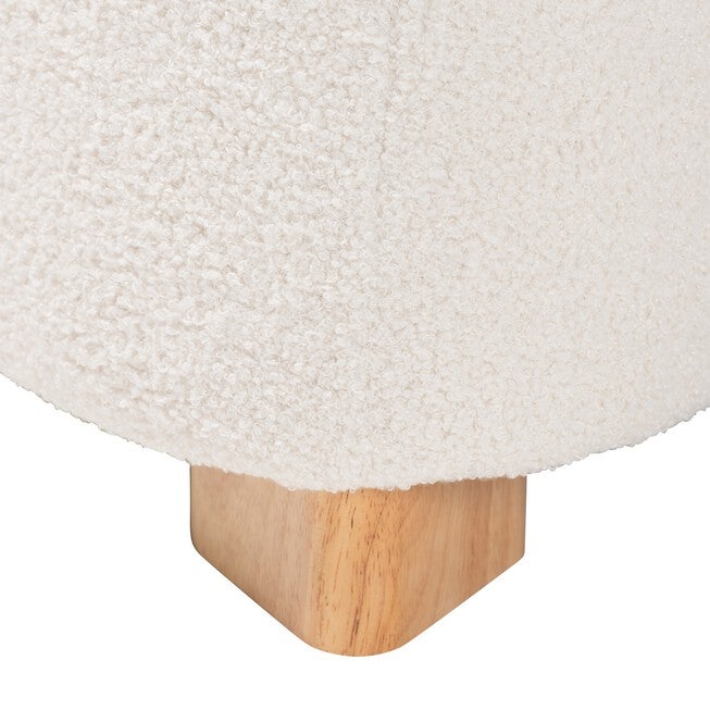 Brielle Modern And Contemporary Ivory Boucle Upholstered And Natural Brown Finished Wood Ottoman, , alternate image number null