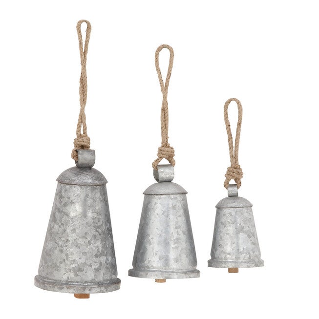 Set Of 3 Grey Metal Rustic Windchime, GREY, hi-res image number null