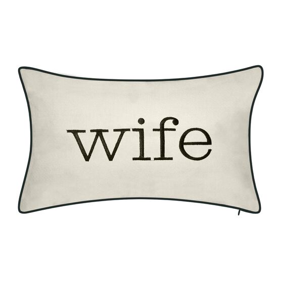 Celebrations ""Husband"" and ""Wife"" Embroidered Decorative Pillow , OYSTER BLACK, hi-res image number null