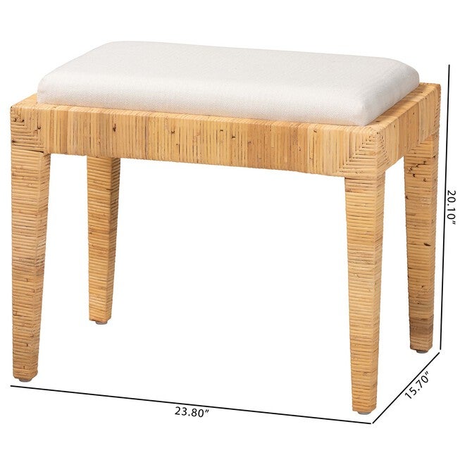 Sofia Modern Bohemian Natural Brown Rattan And Mahogany Wood Ottoman, , alternate image number 6