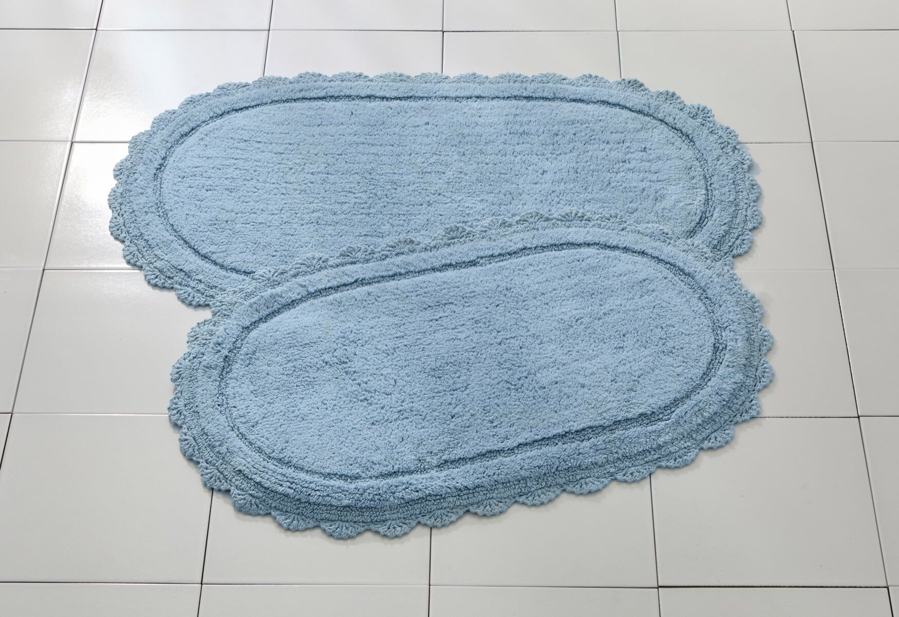 Oval Crochet Bath Mat, BLUE, hi-res image number 0