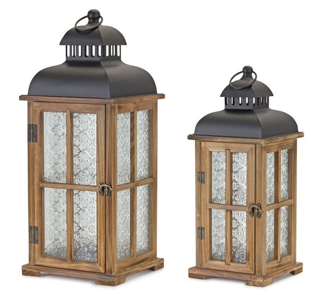 Lantern (Set of 2) 15.5 inchesH, 19.25 inchesH Wood/Metal, BROWN/BLACK, hi-res image number null