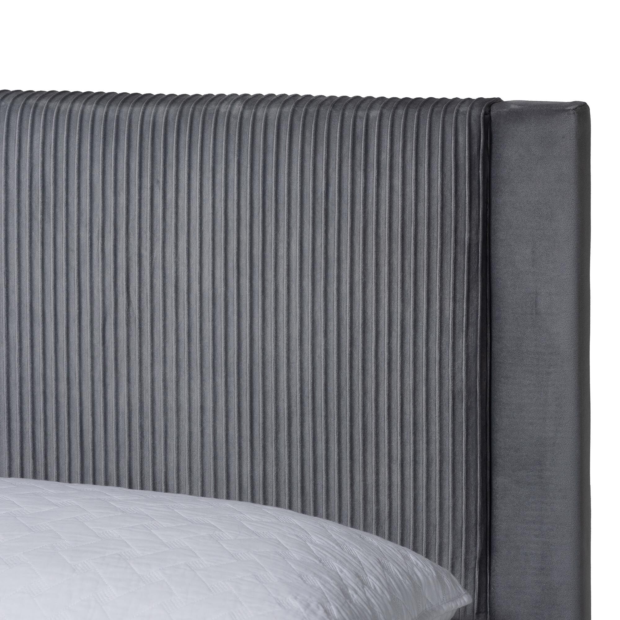 Elora Modern Navy Blue Pleated Velvet Queen Size Storage Bed, GREY, alternate image number 6