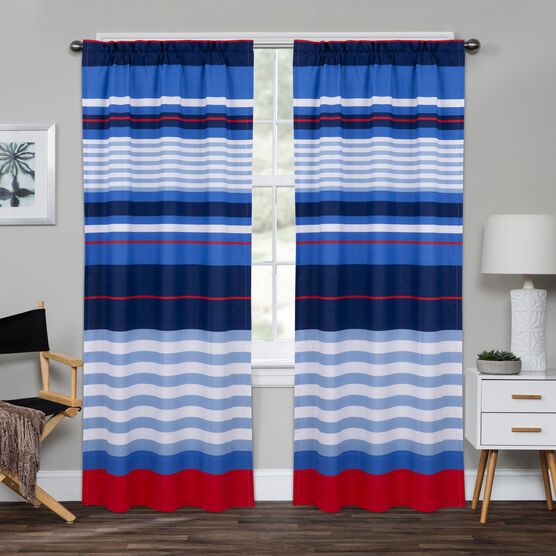 Harbor Stripe Window Panel Pair, BLUE RED WHITE, hi-res image number null