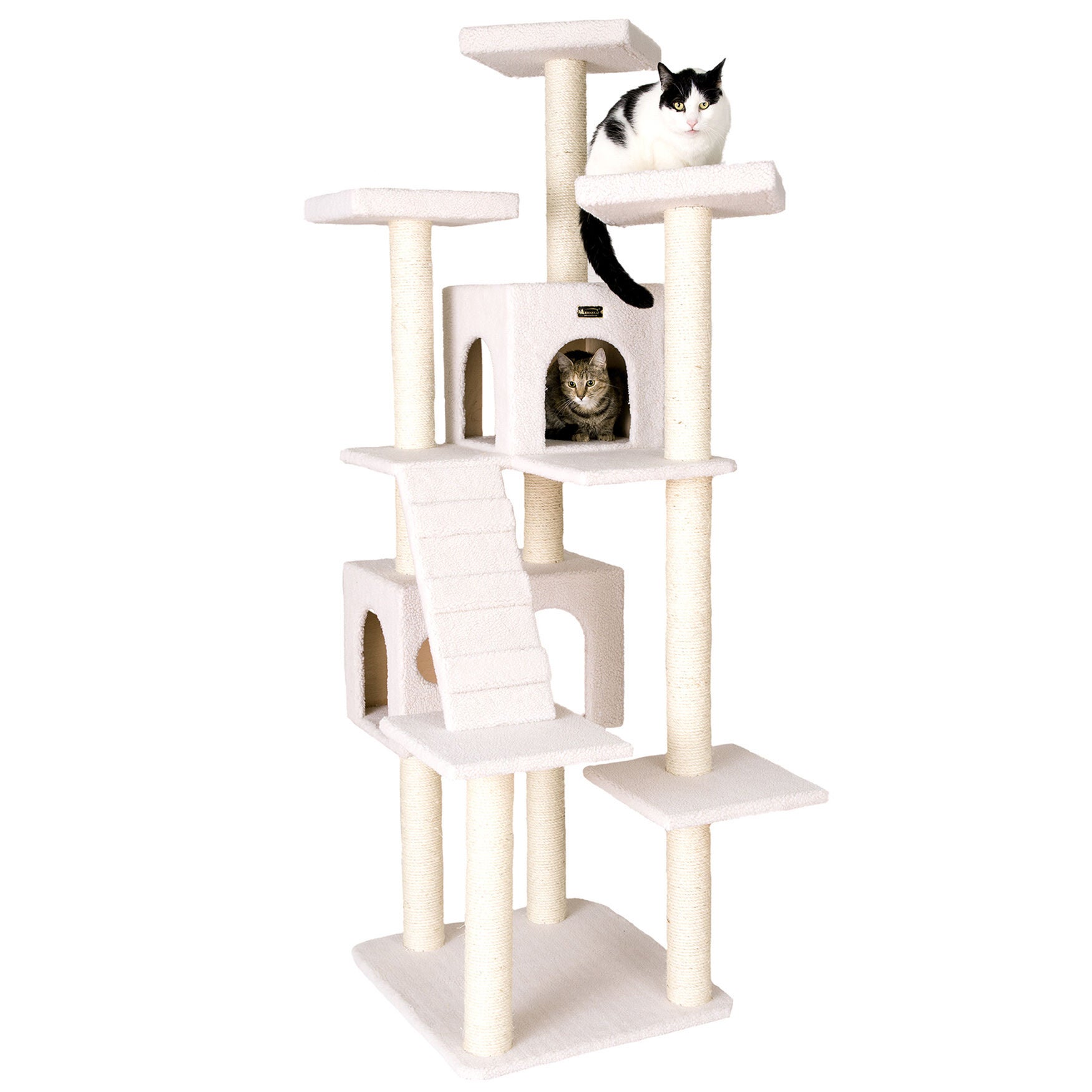 Classic 77 inches Multi Levels Real Wood Cat Tree With Ramp, Three Perches, Two Condos, , alternate image number 4