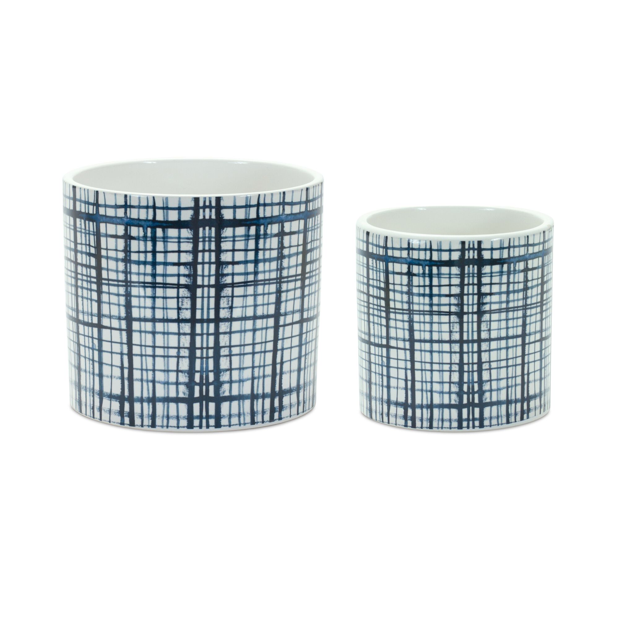 Criss Cross Pattern Planter (Set of 2), WHITE/BLUE, hi-res image number 0
