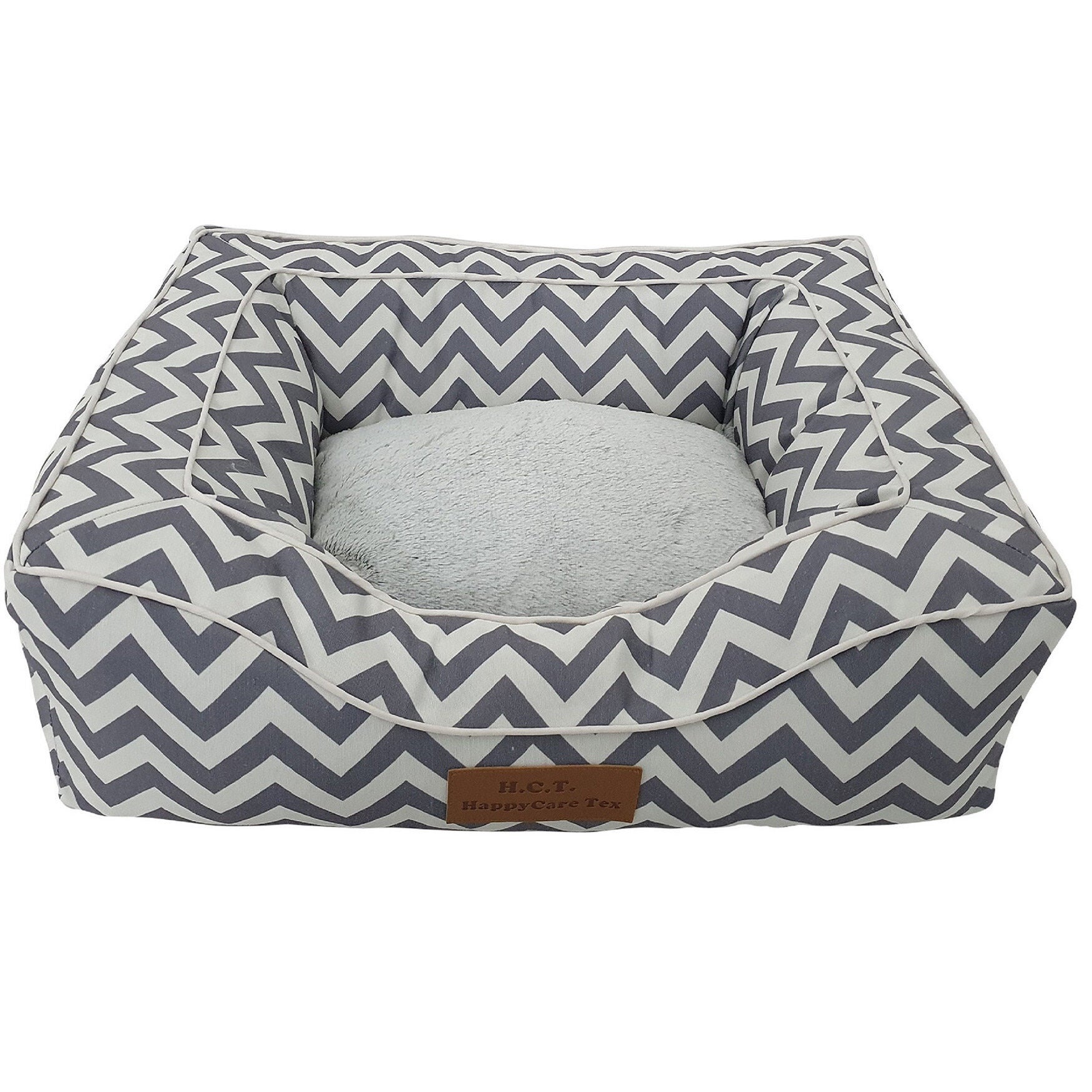 Chevron poly-cotton bolster with detachable faux fur cushion, Small Size, , on-hover image number 1