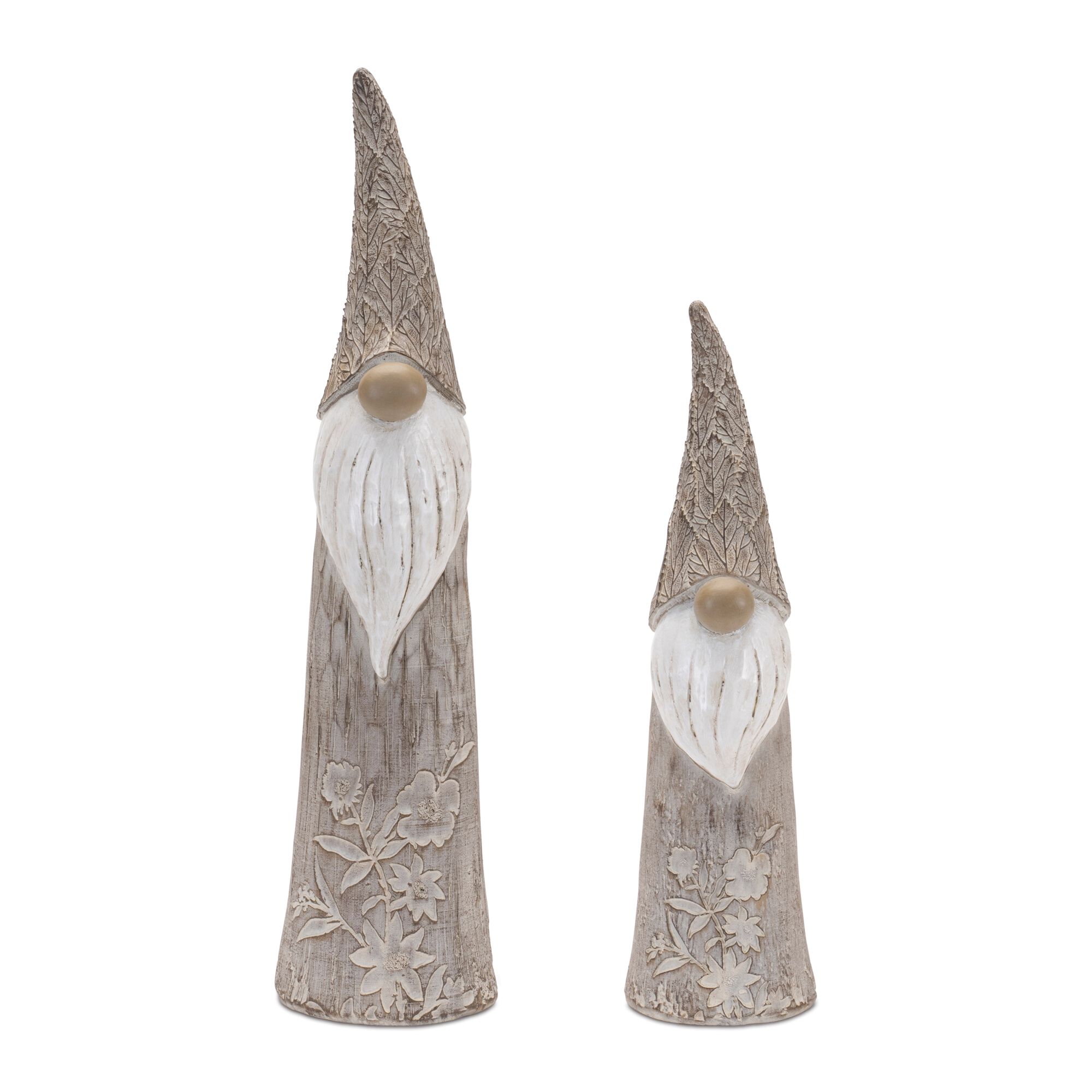 Floral and Leaf Carved Gnome (Set of 2), BEIGE/WHITE, hi-res image number 0