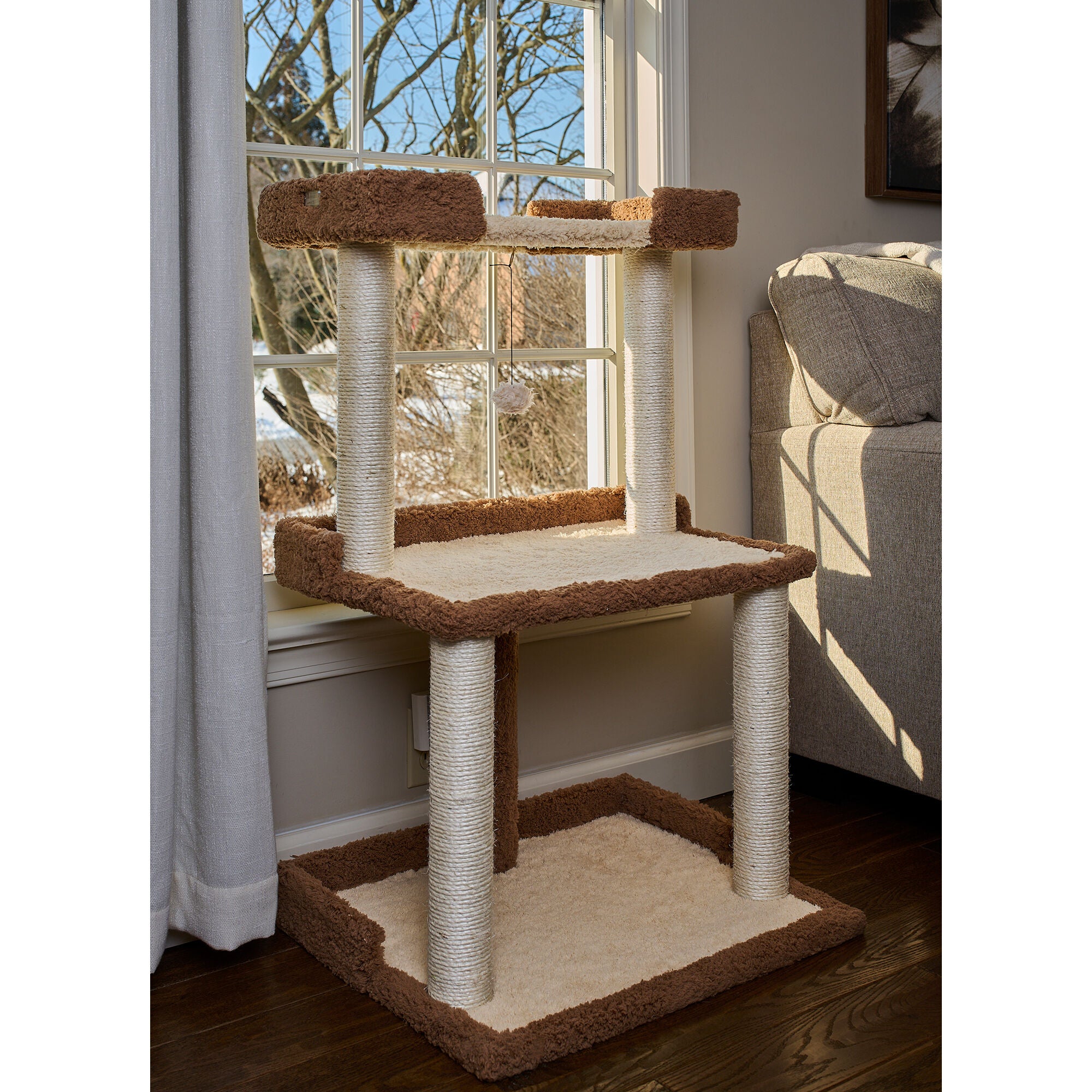 Armarkat Cat Tree for Large Cats: 41 inches Real Wood Tower with Scratching Posts And Perches, COFFEE BROWN, alternate image number 2