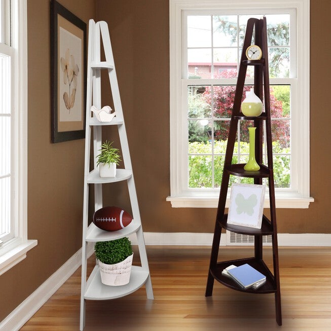 5-Shelf Corner Ladder Bookcase - White, , alternate image number 5