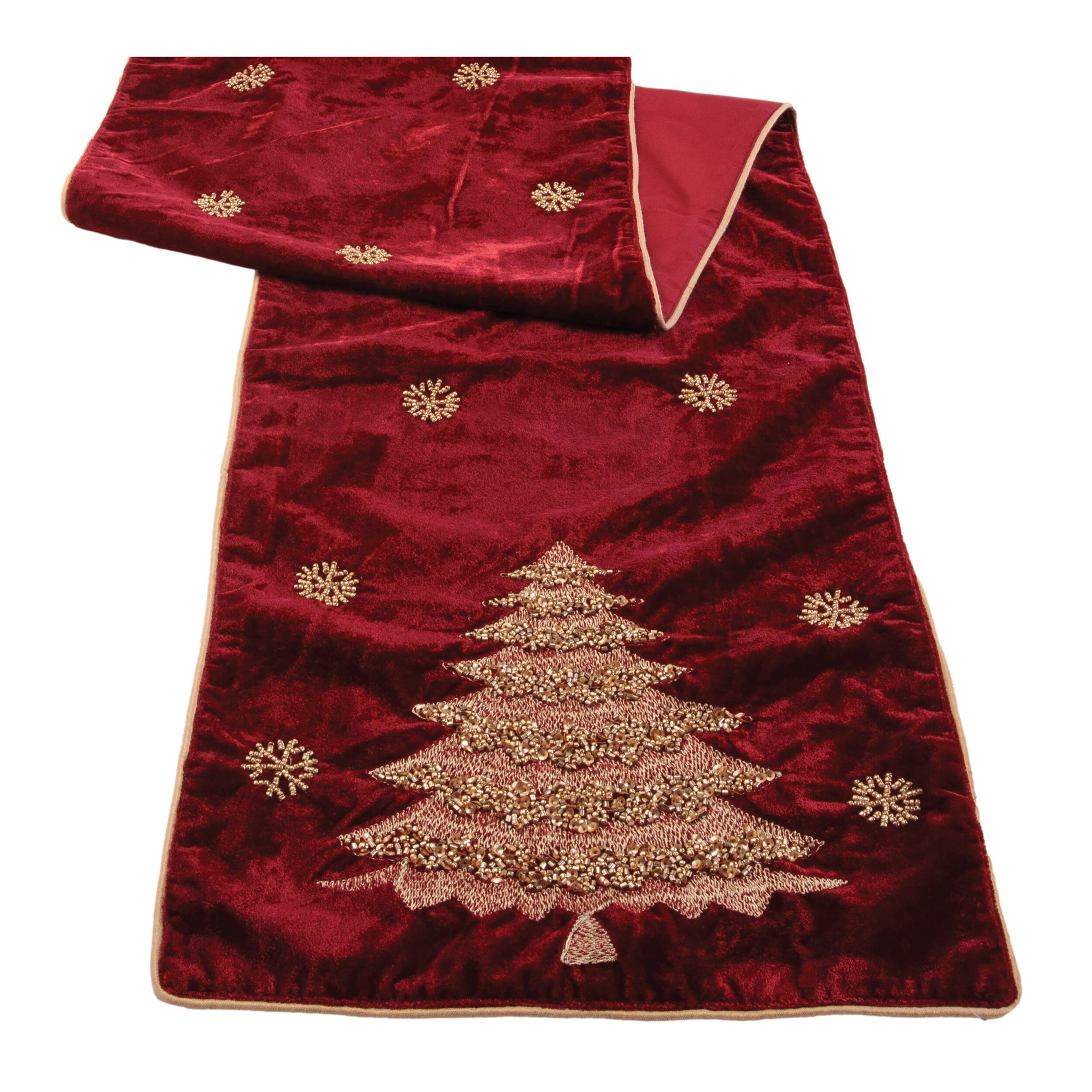 Embroidered Pine Tree Table Runner 72 inchesL, RED GOLD, alternate image number 3