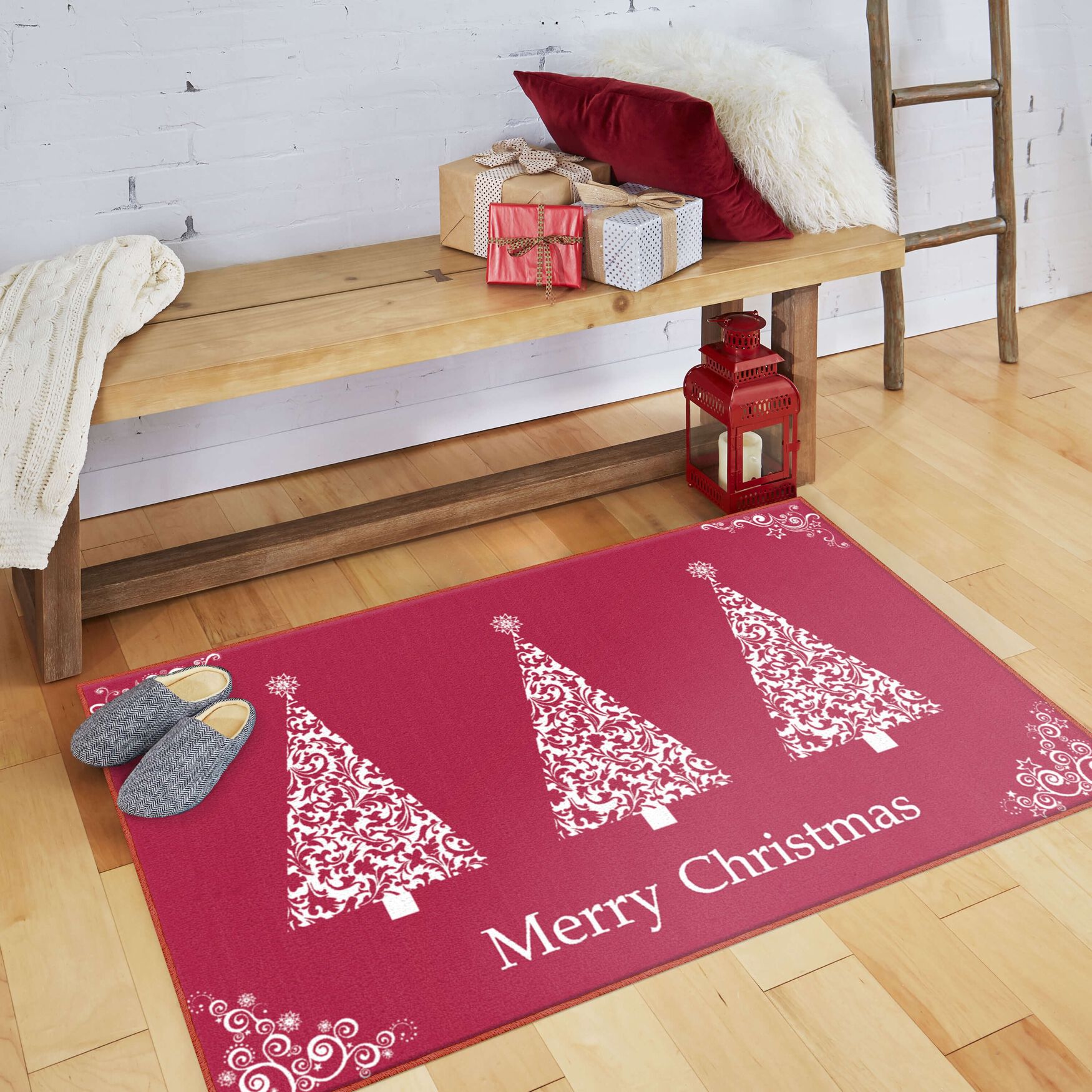 Ornamental Trees Red Kitchen Rug, , alternate image number 4