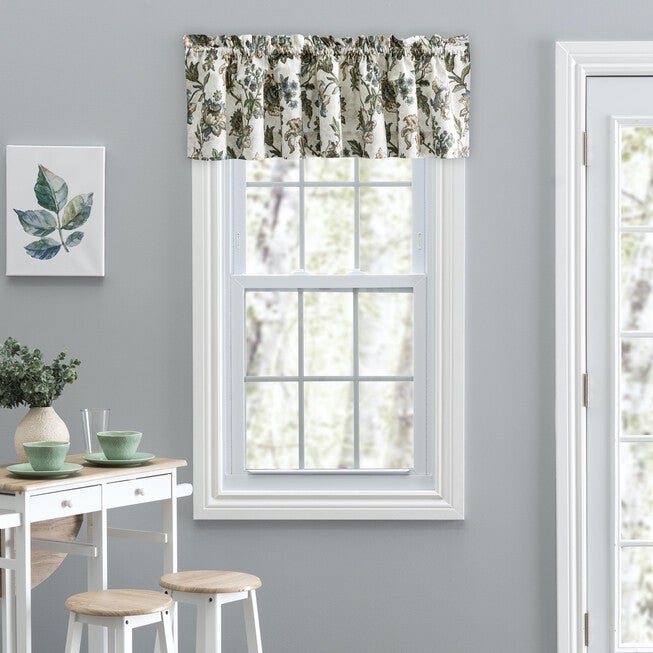 Madison Floral- Multi Colored Jacobean Floral- Tailored Valance, BLUE, hi-res image number 0