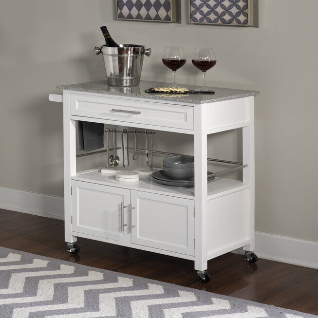 Cameron White Kitchen Cart With Granite Top, , alternate image number 10