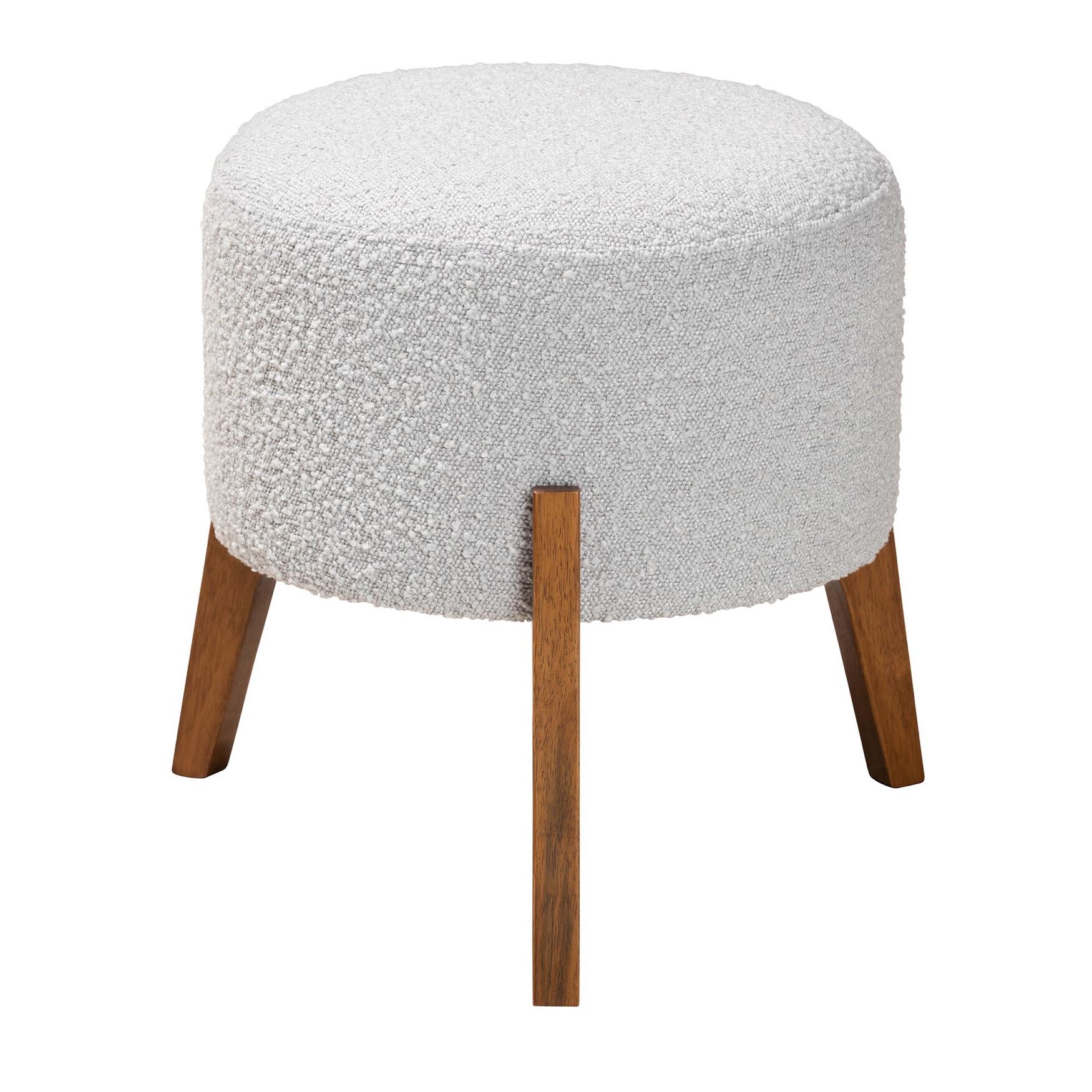 Elkie Japandi Cream Boucle Fabric And Walnut Brown Finished Wood Ottoman Footstool, GREY WALNUT BROWN, hi-res image number 0