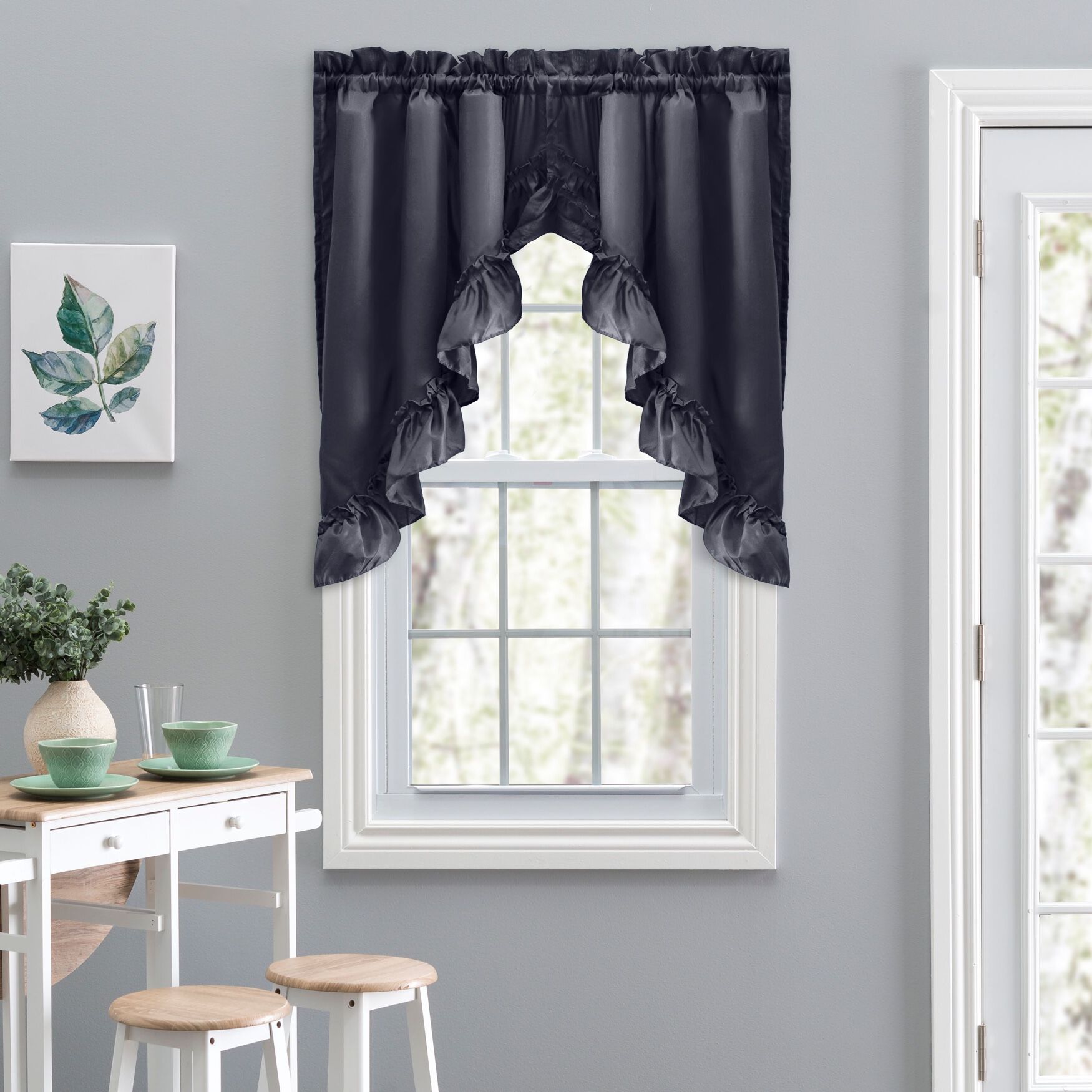 Stacey Curtain Ruffled Swag, BLACK, hi-res image number 0