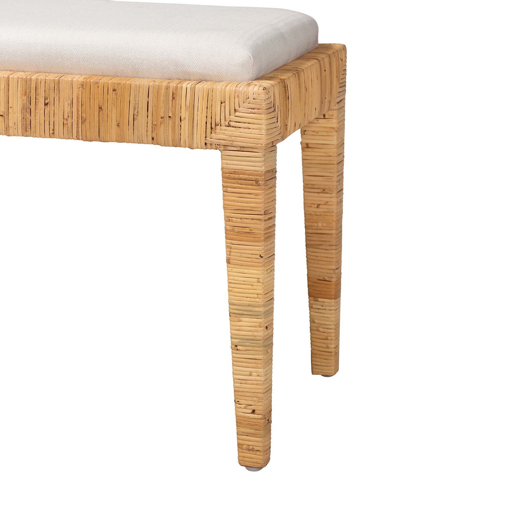 Sofia Modern Bohemian Natural Brown Rattan And Mahogany Wood Bench, , alternate image number 3
