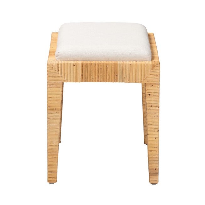 Sofia Modern Bohemian Natural Brown Rattan And Mahogany Wood Ottoman, , alternate image number 2