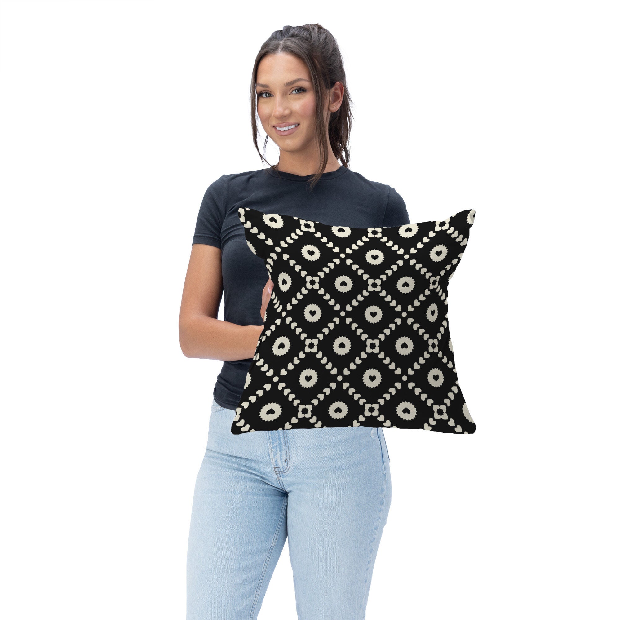 Valentine's Day Black Hearts Throw Pillow 18X18 Inches, BLACK HEARTS, on-hover image number 1