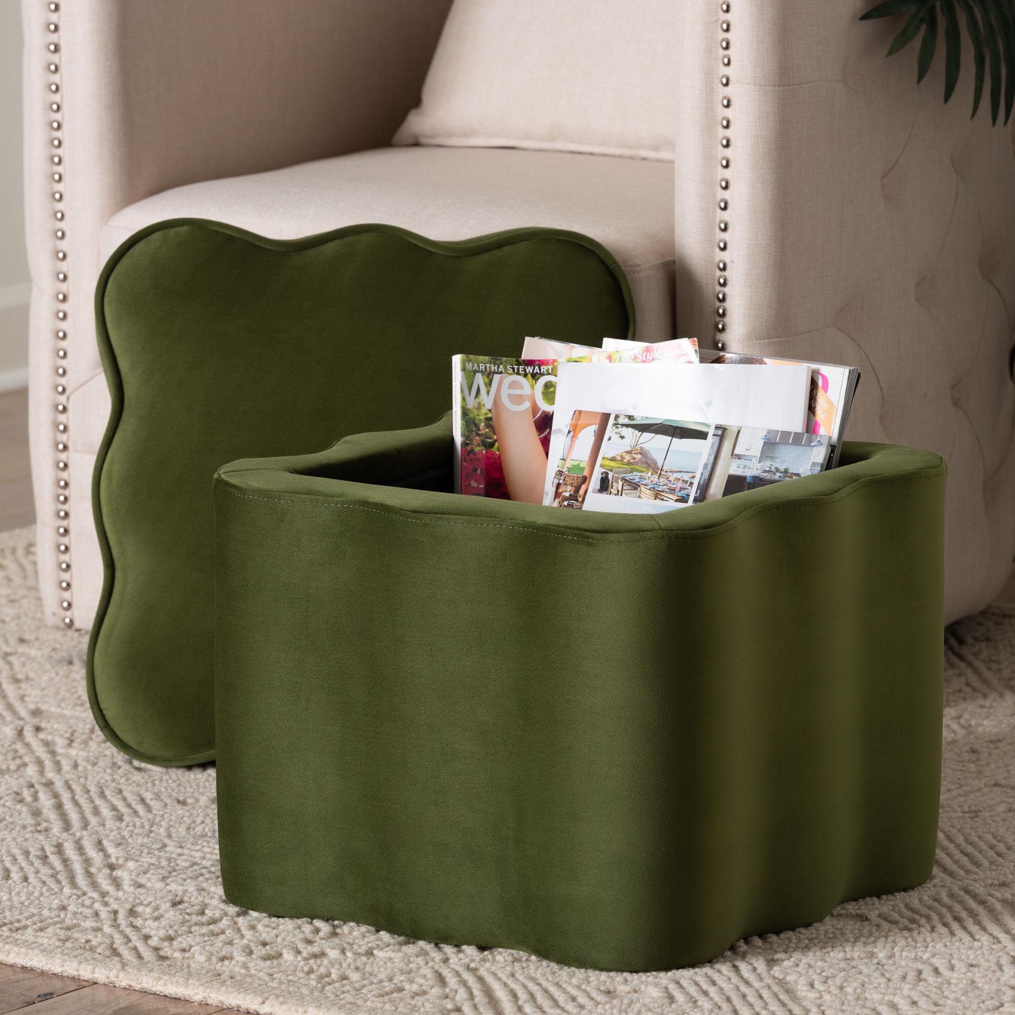 Paulina Velvet Storage Ottoman, GREEN, alternate image number 6