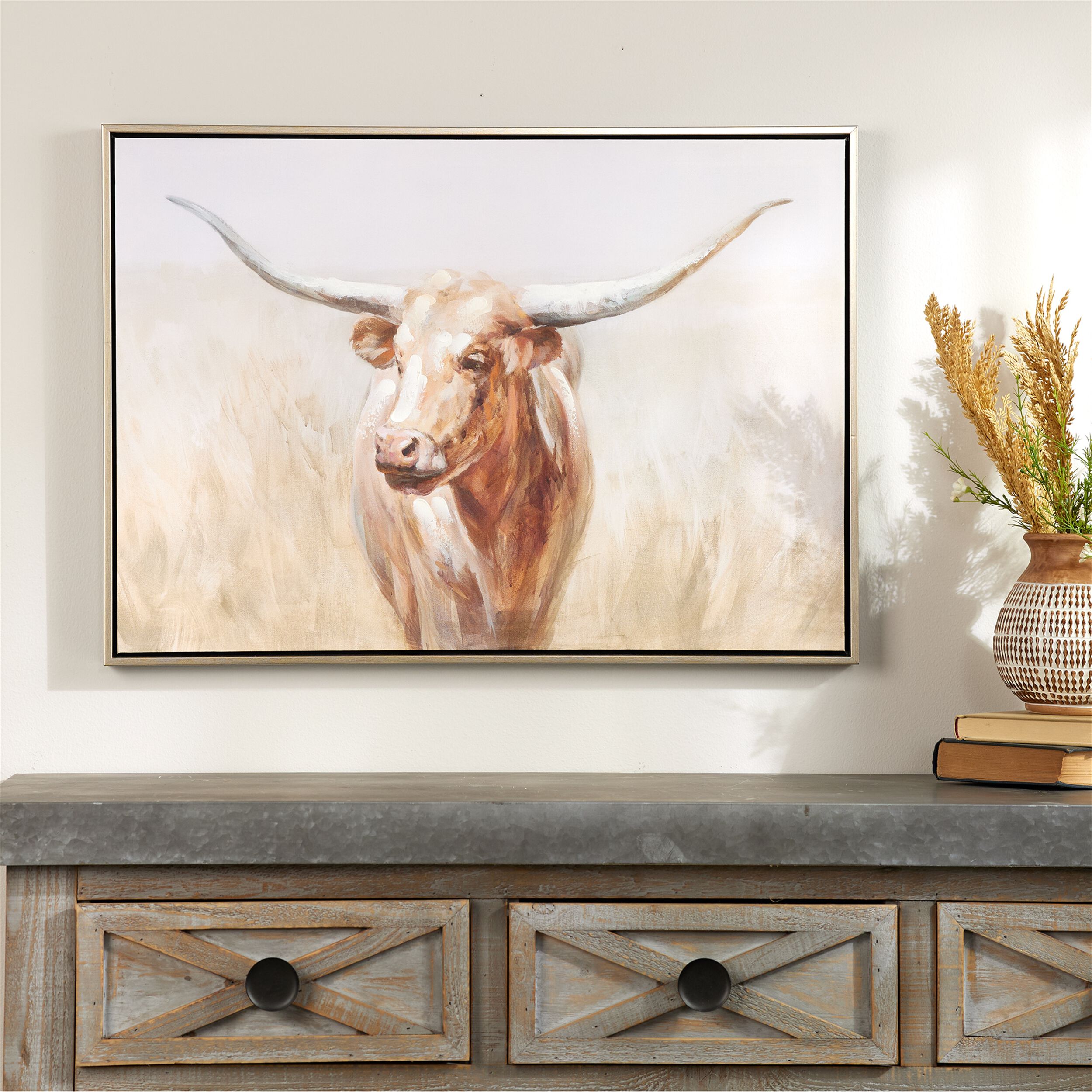Framed Long Horn Cattle Wall Art 28INL, BROWN BEIGE, alternate image number 1