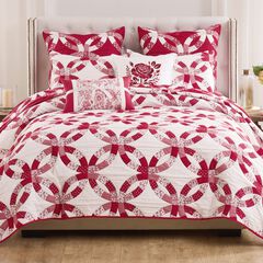 Wedding Ring Floral Reversible Coverlet Set, Red