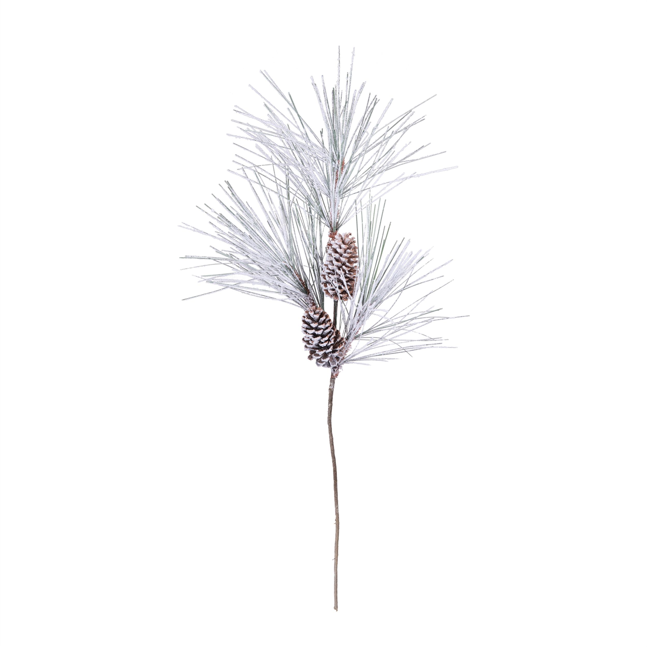 Flocked Long Needle Pine Spray (Set of 4), WHITE GREEN BROWN, alternate image number 3
